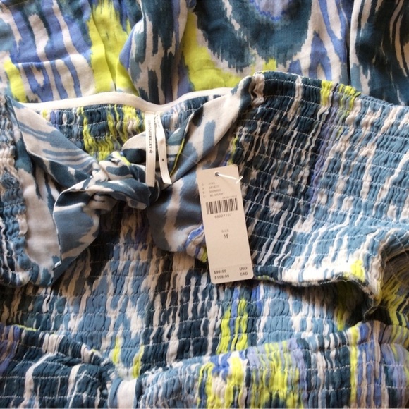 NWT Anthropologie Blue Motif Watercolor Print Reversible Smocked Mini Dress - Picture 6 of 7